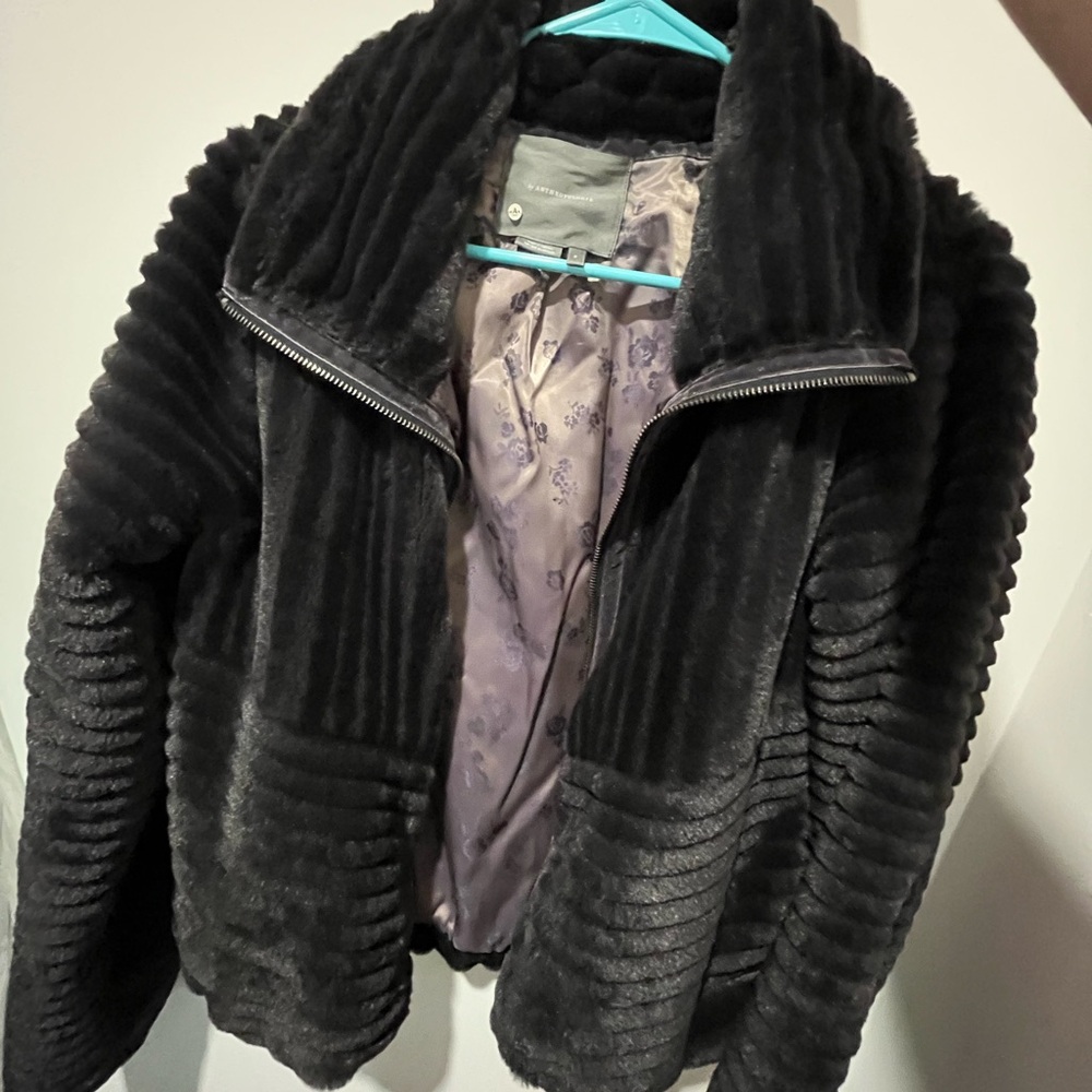 Anthropologie Black Faux Fur Coat